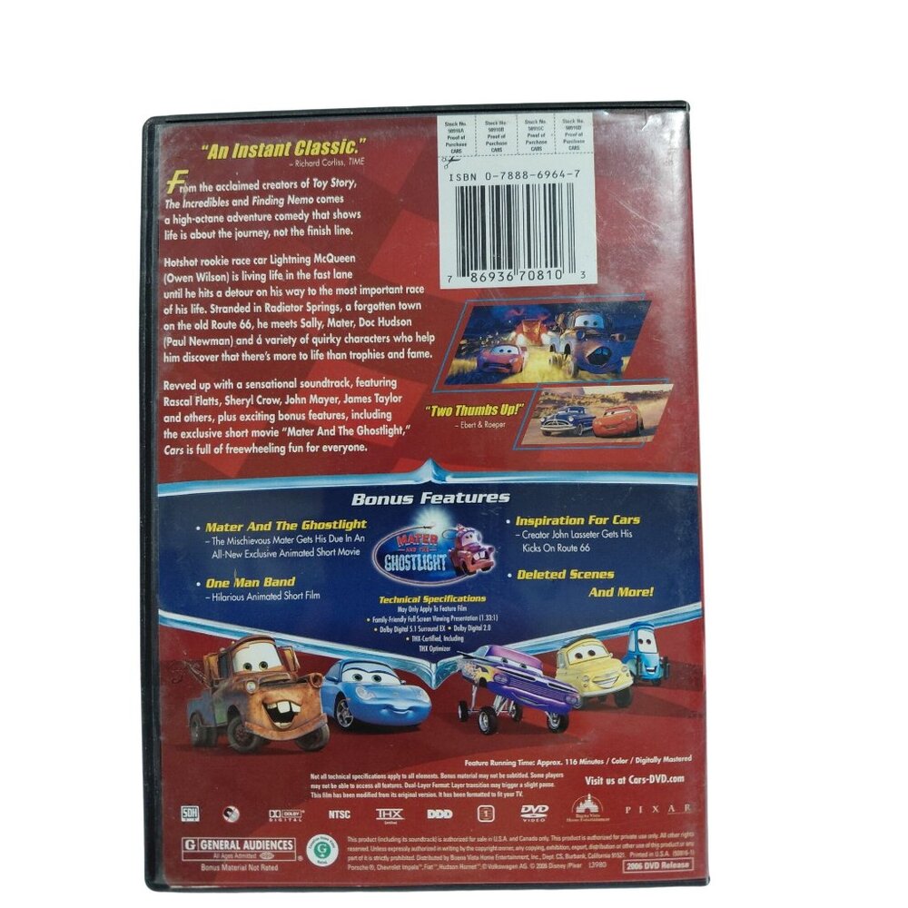 Disney Pixar Cars Full Screen DVD Movie With Bonus Features - Picture 3 of 6